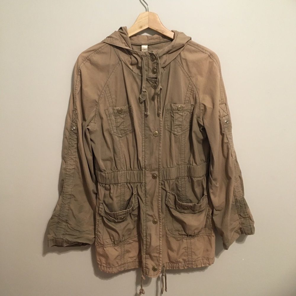 Loft Cargo Drawstring Waist Tan Jacket Size Small
